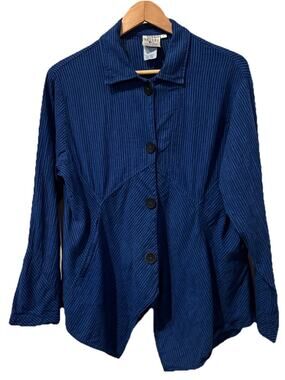 Mill Valley Clothing Co-Blue Stripe CottonLinen-Long Sleeve Top Jacket-Small